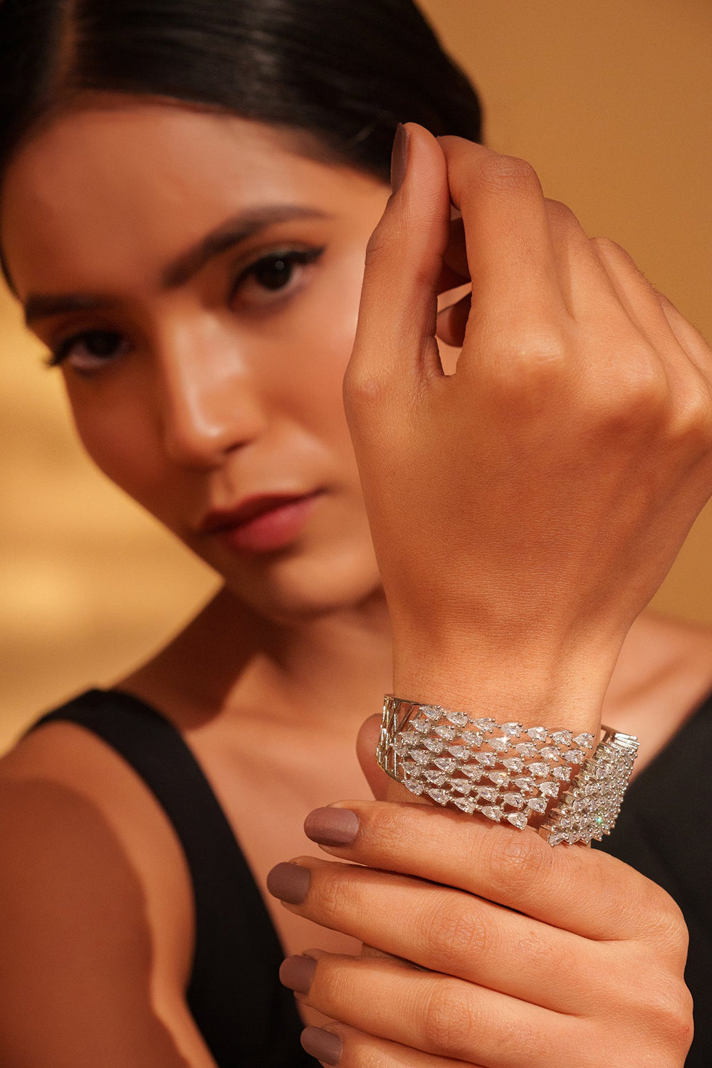 White Finish Layered Diamond Bracelet Zevar by Geeta - Fabilicious Fashion