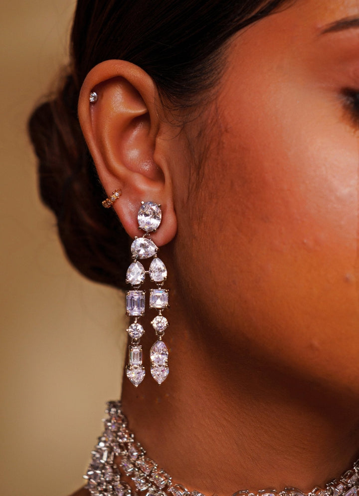 White Finish Layered Diamond Choker Necklace Set Zevar by Geeta - Fabilicious Fashion