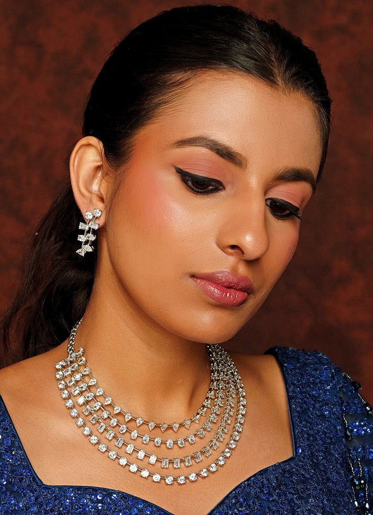 Gold Layered Diamond Necklace Prong Set Diamond Necklace — EF