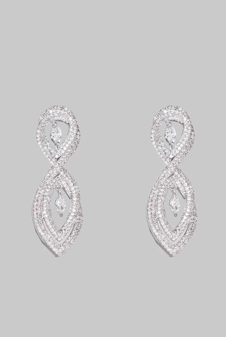 White Finish Loop Diamond Dangler Earrings Zevar By Geeta - Fabilicious Fashion