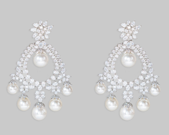 White Finish Pearl Diamond Dangler Earrings Zevar By Geeta - Fabilicious Fashion