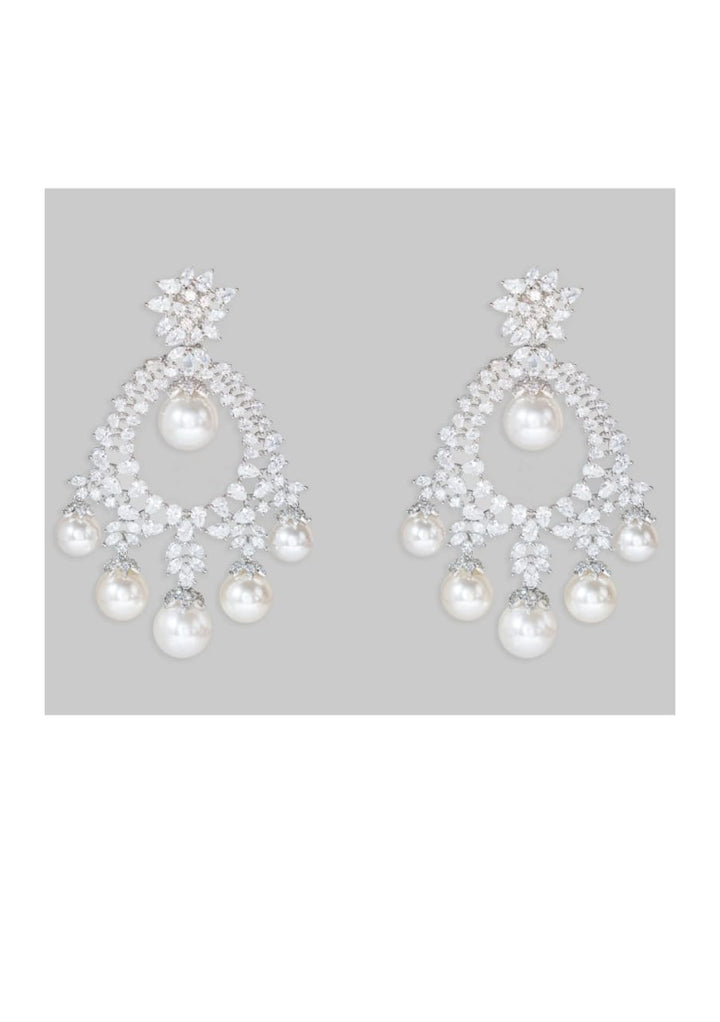 White Finish Pearl Diamond Dangler Earrings Zevar by Geeta - Fabilicious Fashion
