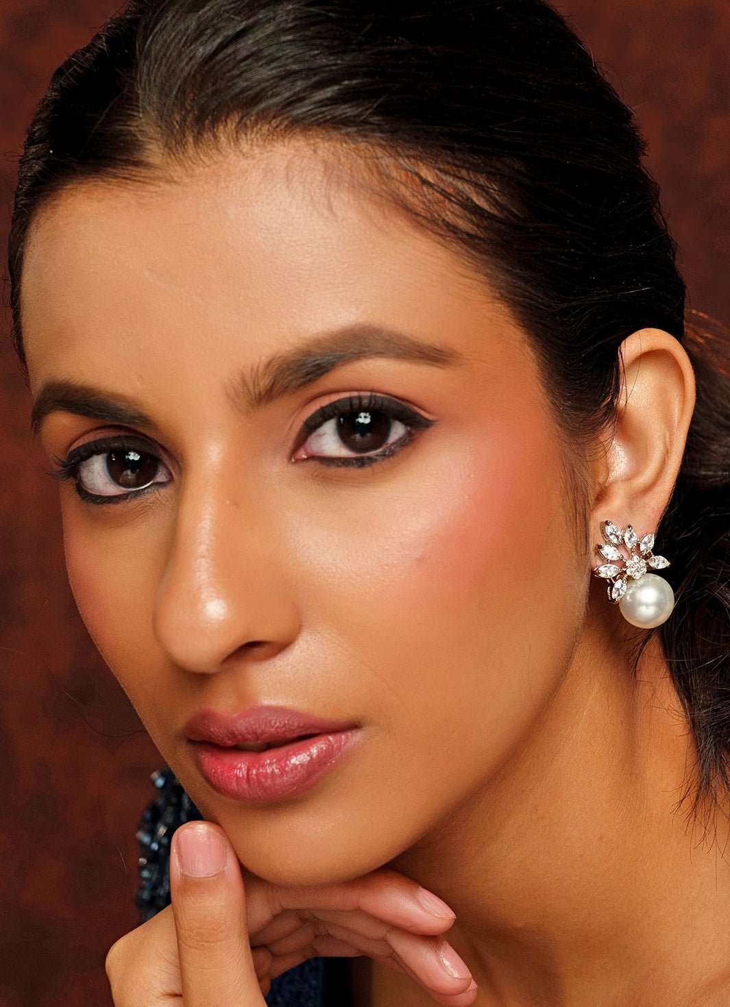 White Finish Pearl Stud Earrings Zevar By Geeta - Fabilicious Fashion
