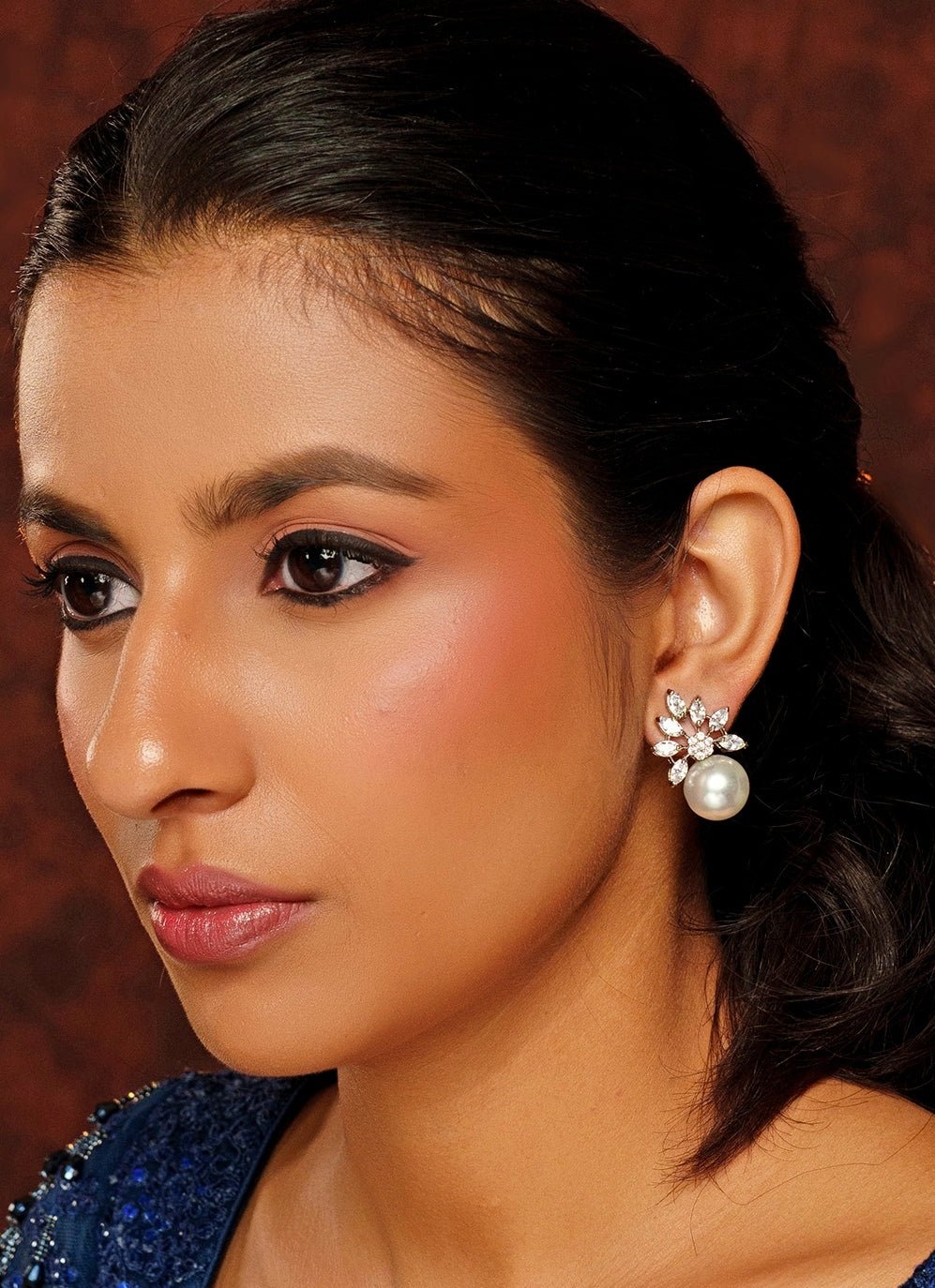 White Finish Pearl Stud Earrings Zevar By Geeta - Fabilicious Fashion