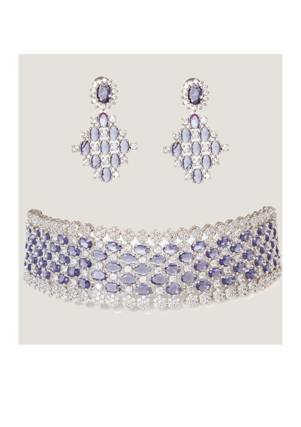 White Finish Purple Choker Set Zevar by Geeta - Fabilicious Fashion