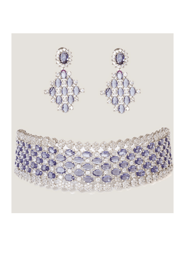 White Finish Purple Choker Set Zevar by Geeta - Fabilicious Fashion