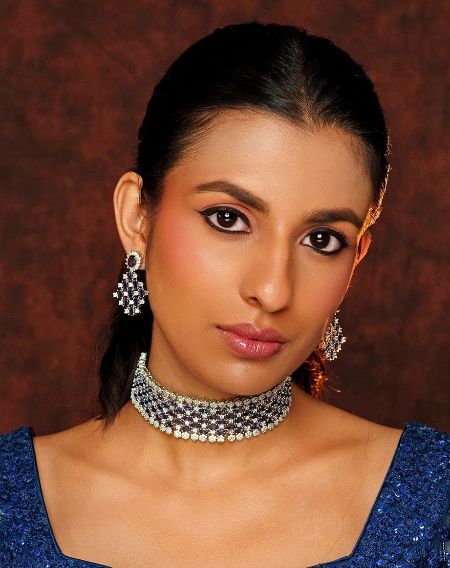 White Finish Purple Choker Set Zevar By Geeta - Fabilicious Fashion