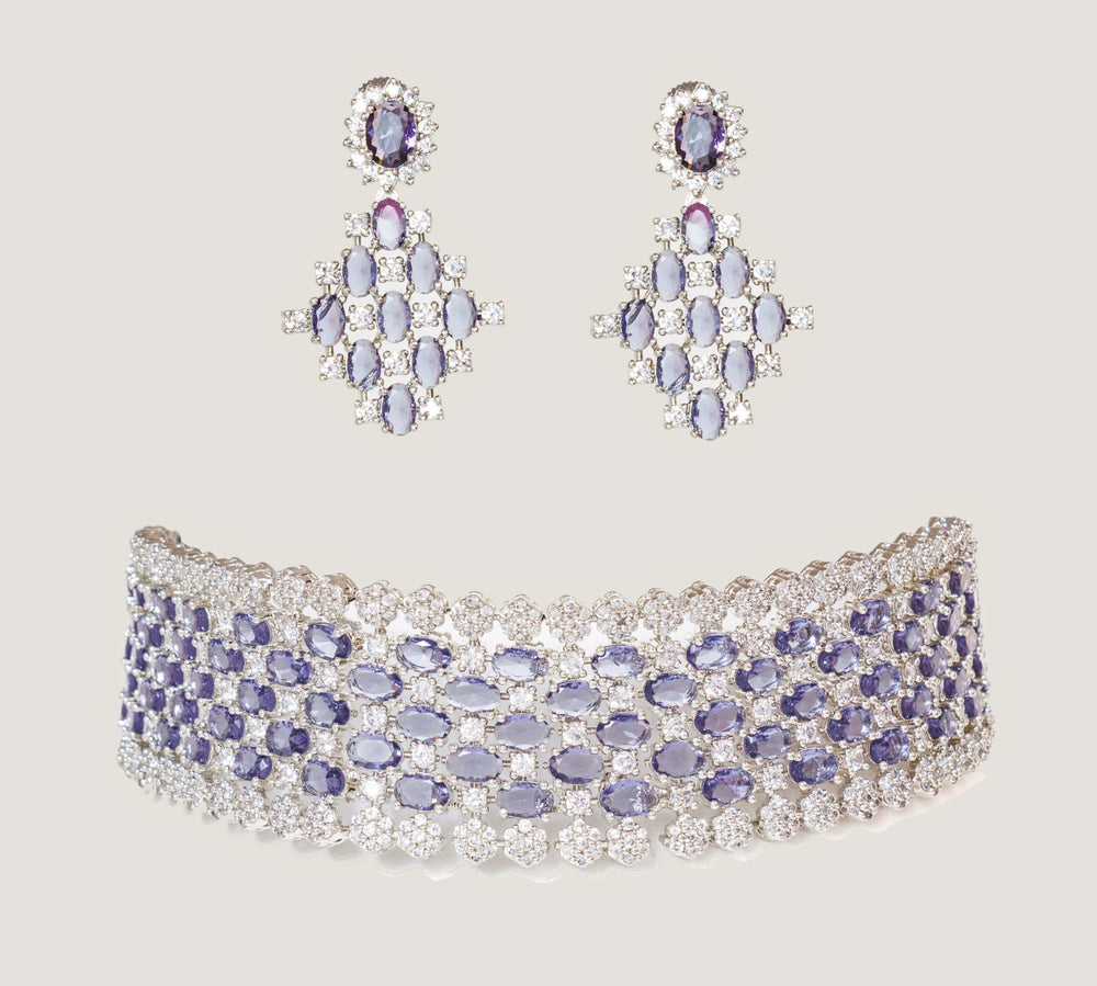White Finish Purple Choker Set Zevar By Geeta - Fabilicious Fashion