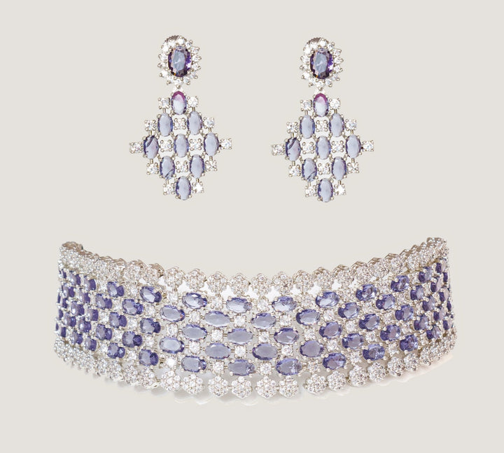 White Finish Purple Choker Set Zevar By Geeta - Fabilicious Fashion