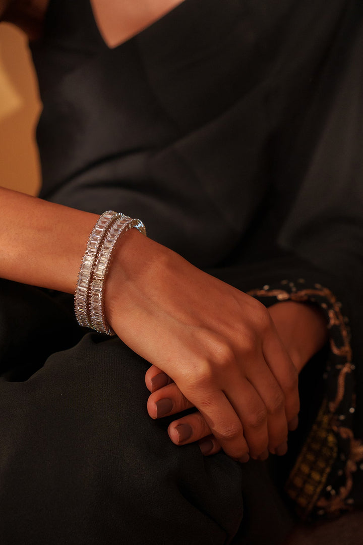 White Finish Small Faux Diamond Bangles Zevar by Geeta - Fabilicious Fashion