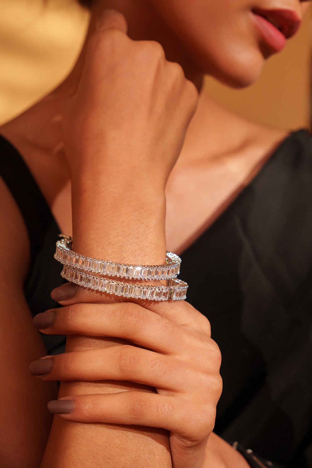 White Finish Small Faux Diamond Bangles Zevar by Geeta - Fabilicious Fashion