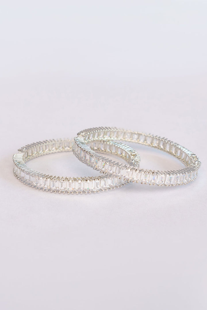 White Finish Small Faux Diamond Bangles Zevar by Geeta - Fabilicious Fashion