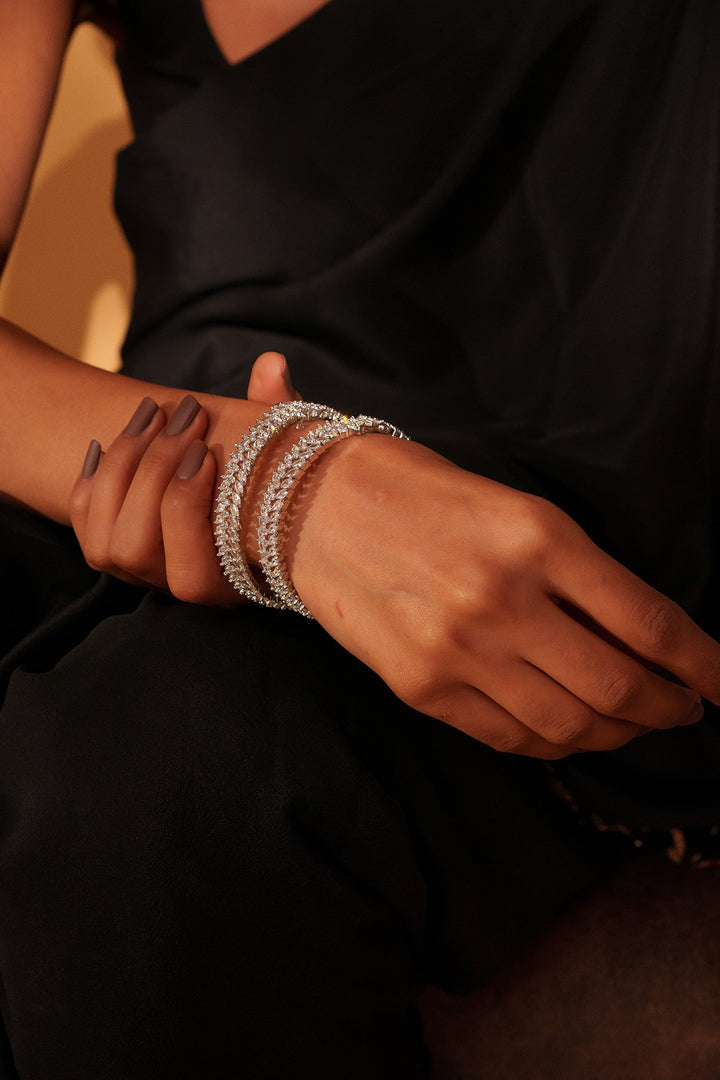 White Finish Small Faux Diamond Bangles Zevar by Geeta - Fabilicious Fashion