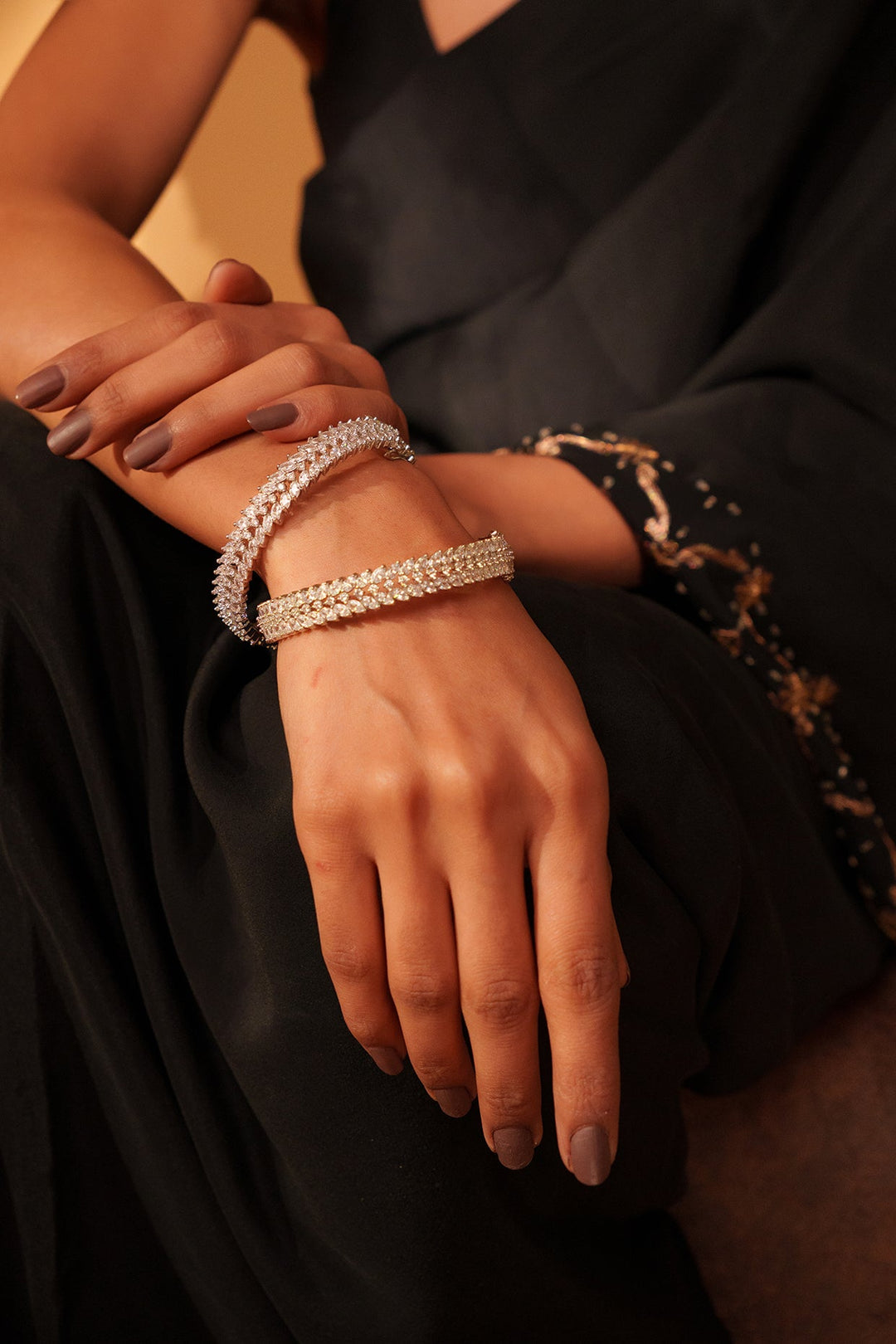 White Finish Small Faux Diamond Bangles Zevar by Geeta - Fabilicious Fashion