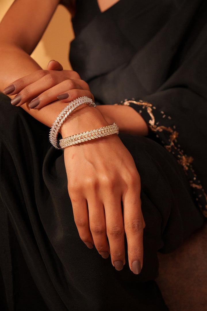 White Finish Small Faux Diamond Bangles Zevar by Geeta - Fabilicious Fashion
