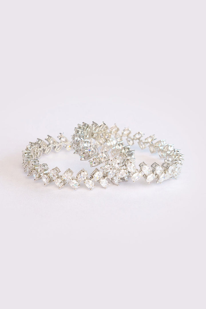 White Finish Small Faux Diamonds Bangles Zevar by Geeta - Fabilicious Fashion