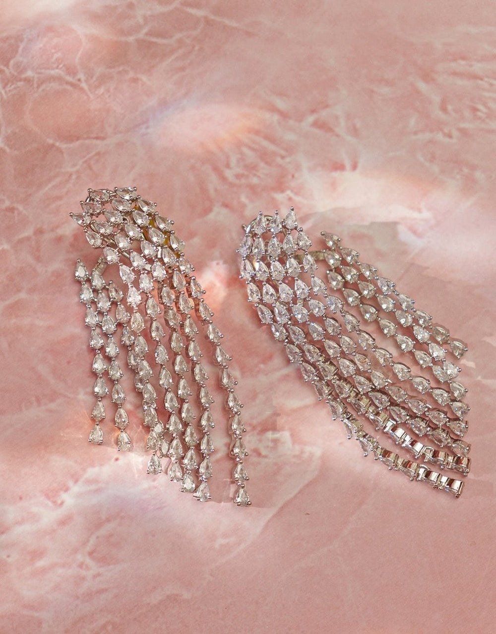 White Finish String Dangler Faux Diamond Earrings Zevar By Geeta - Fabilicious Fashion