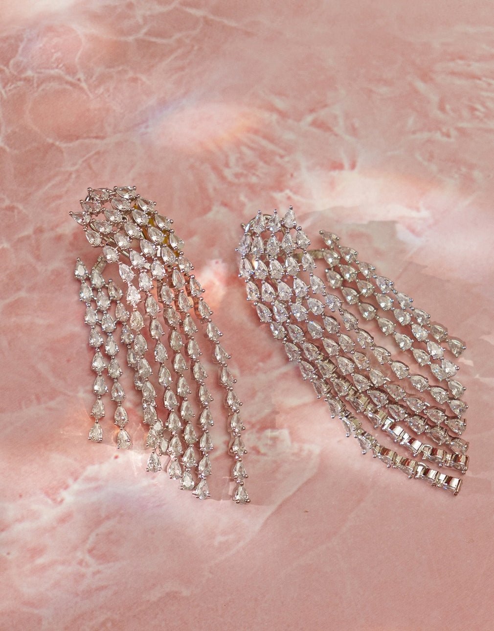 White Finish String Dangler Faux Diamond Earrings Zevar By Geeta - Fabilicious Fashion