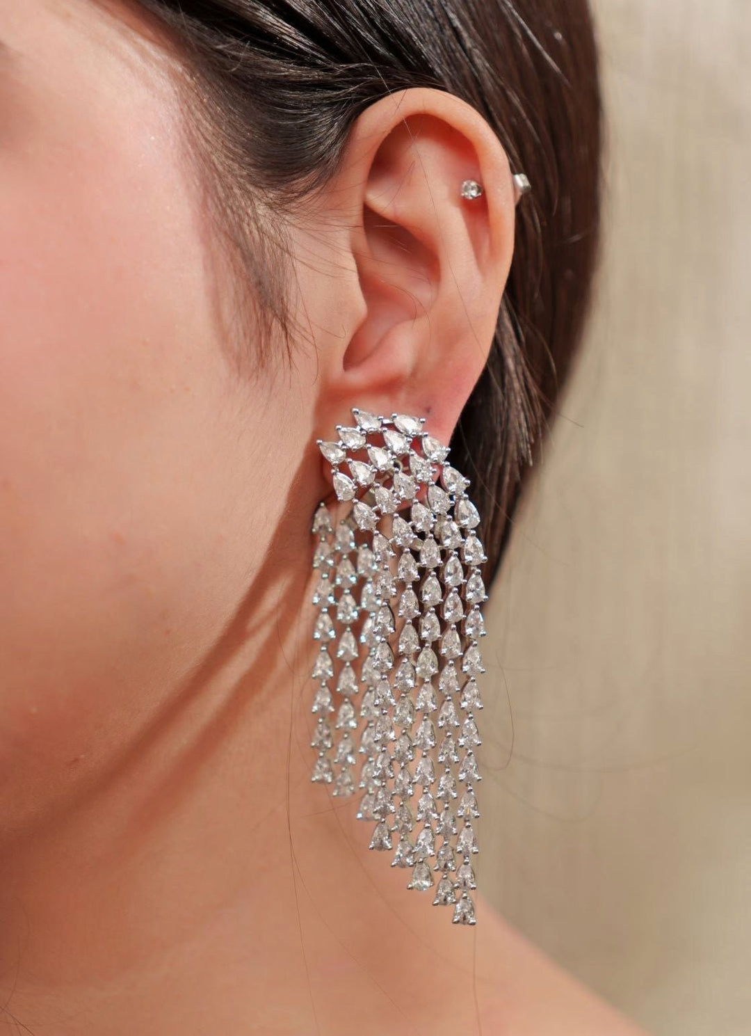 White Finish String Dangler Faux Diamond Earrings Zevar By Geeta - Fabilicious Fashion