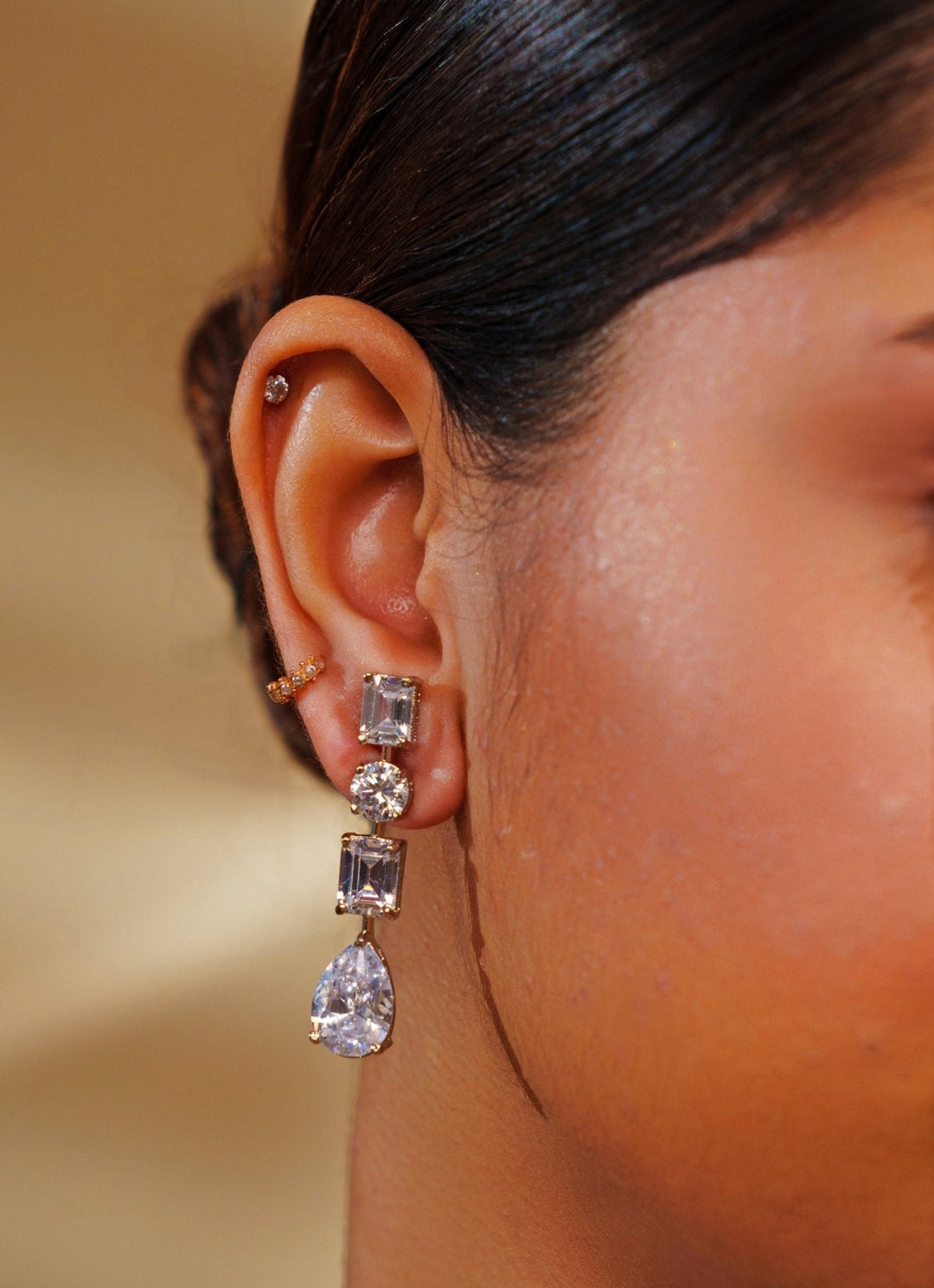 White Finish Teardrop Diamond Necklace Set Zevar by Geeta - Fabilicious Fashion