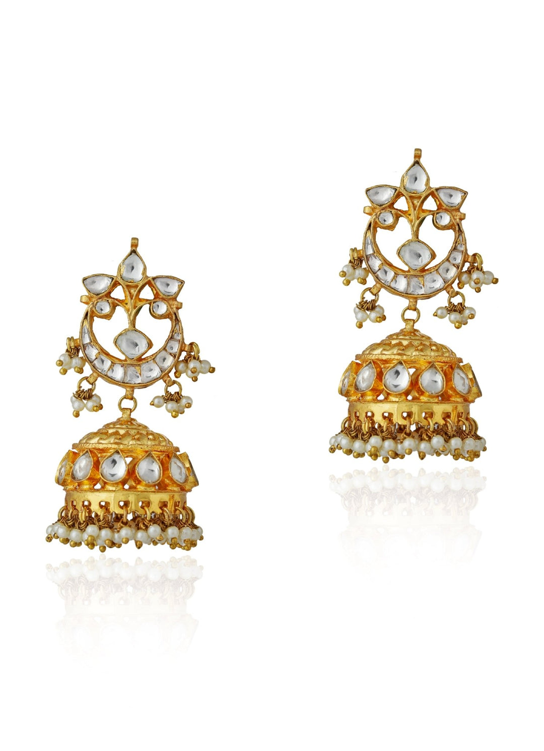 White Floral Gold - Plated Jhumki Earrings Riana by Shikha Jindal - Fabilicious Fashion