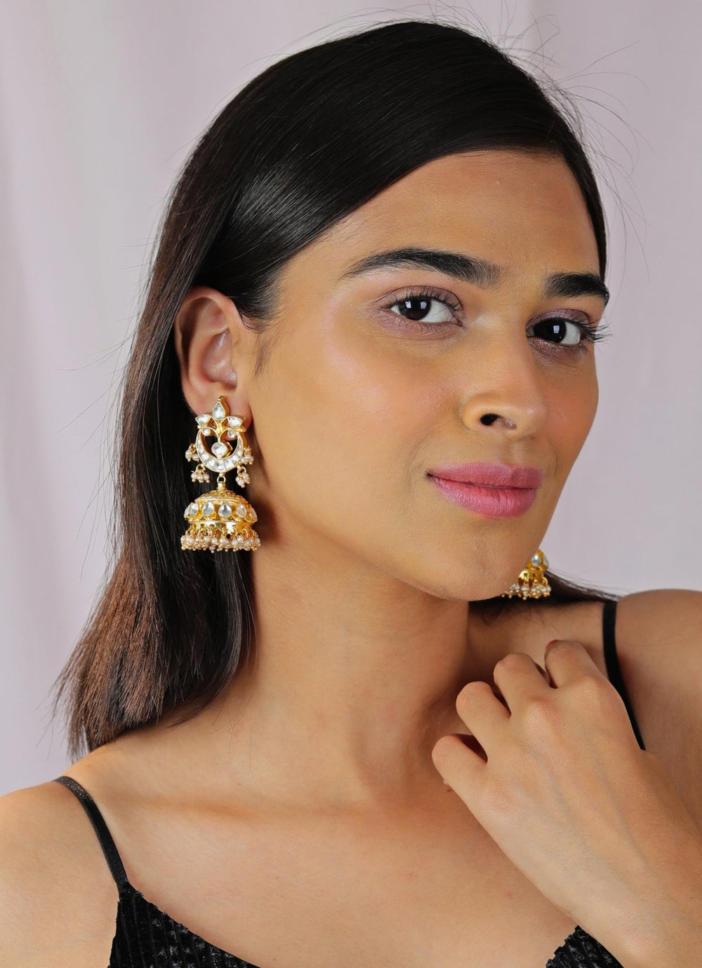 White Floral Gold - Plated Jhumki Earrings Riana by Shikha Jindal - Fabilicious Fashion