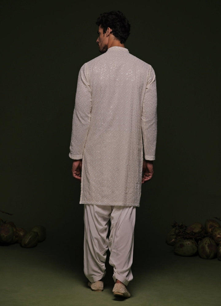 White Geometric Kurta Patiala Pant Set With Dupatta Kalpraag - Fabilicious Fashion