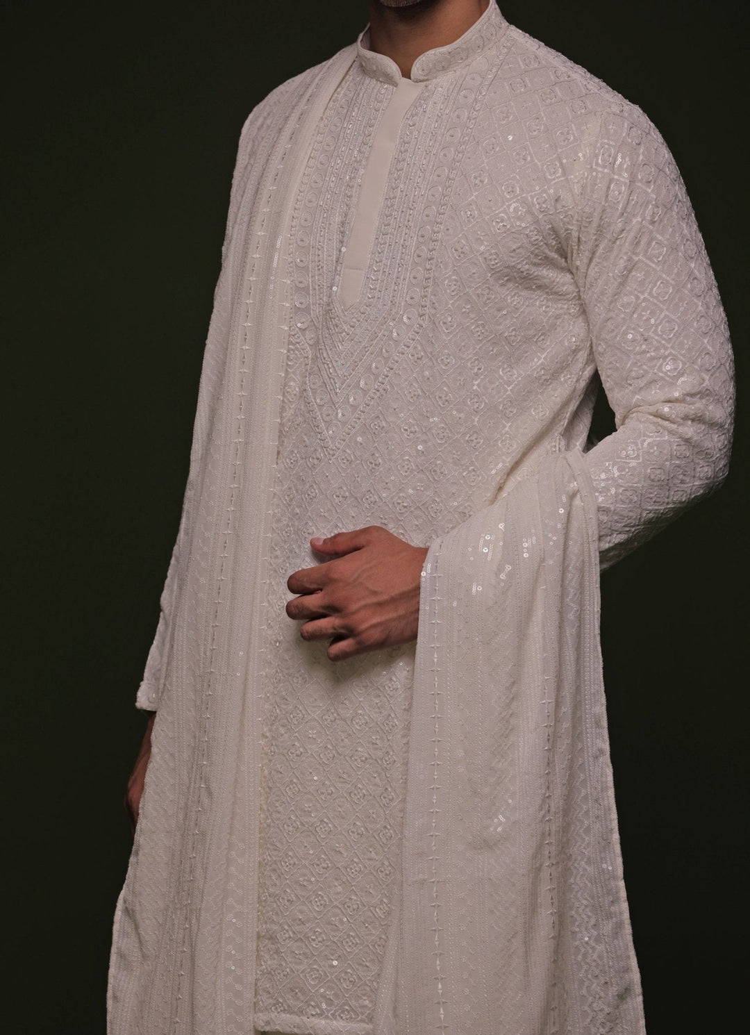 White Geometric Kurta Patiala Pant Set With Dupatta Kalpraag - Fabilicious Fashion