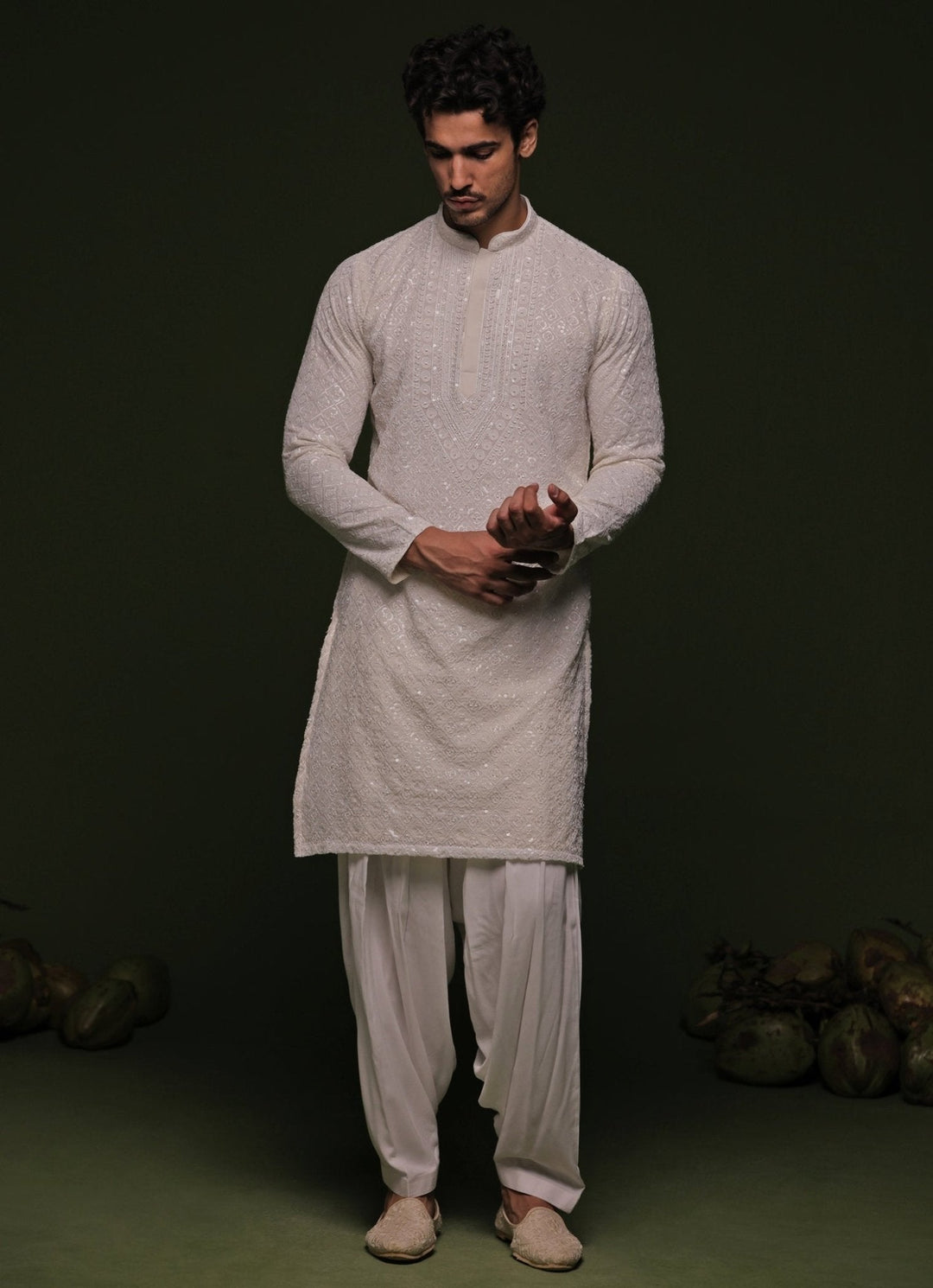 White Geometric Kurta Patiala Pant Set With Dupatta Kalpraag - Fabilicious Fashion