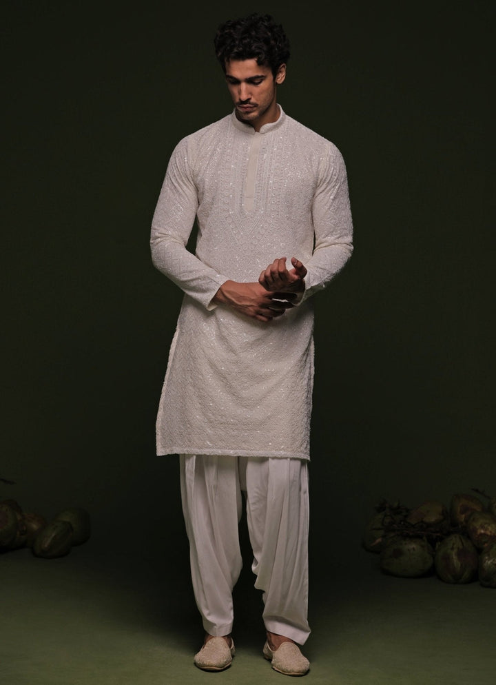 White Geometric Kurta Patiala Pant Set With Dupatta Kalpraag - Fabilicious Fashion