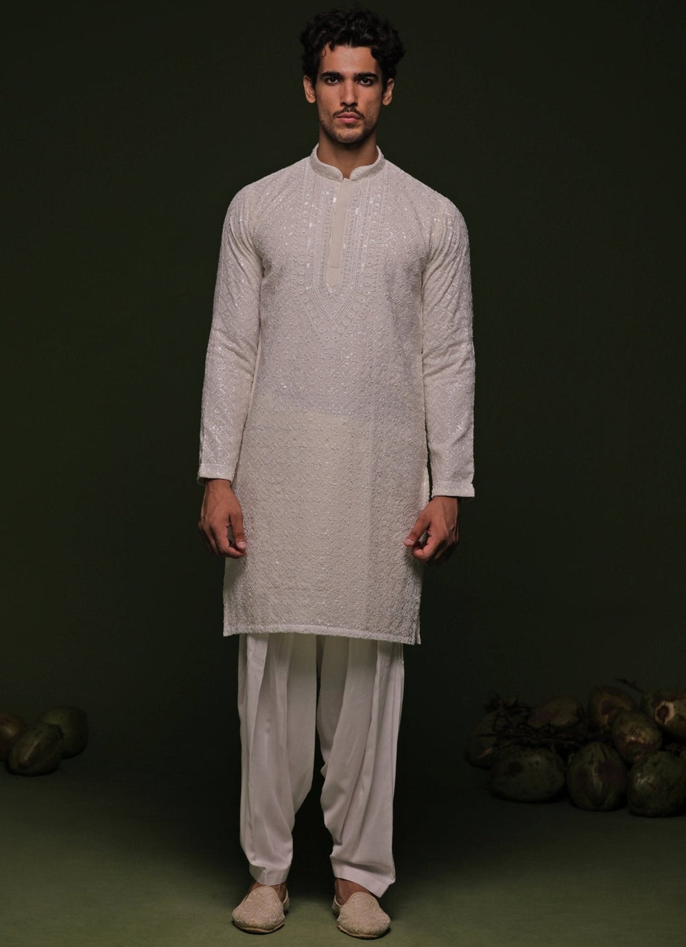 White Geometric Kurta Patiala Pant Set With Dupatta Kalpraag - Fabilicious Fashion