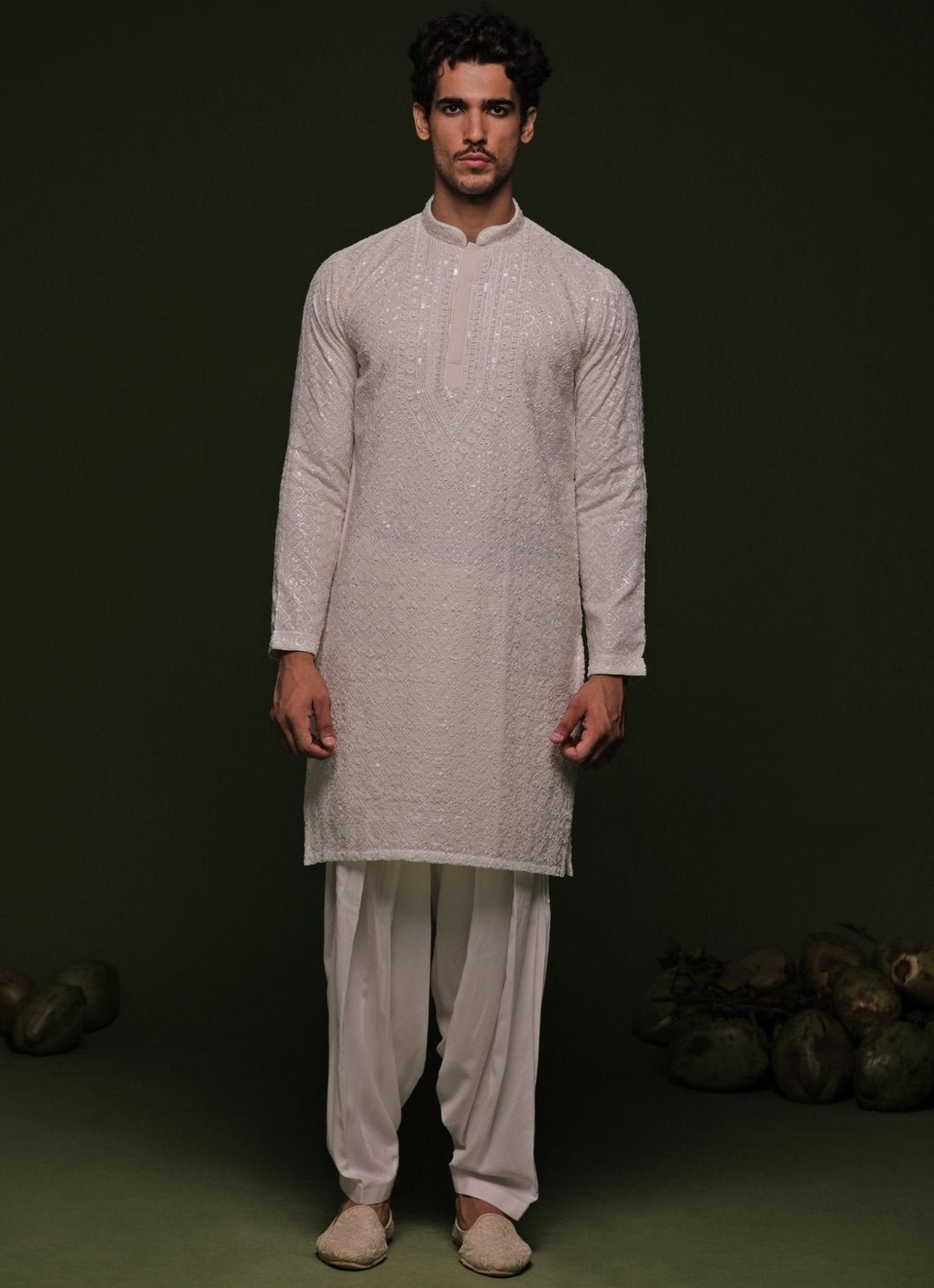 White Geometric Kurta Patiala Pant Set With Dupatta Kalpraag - Fabilicious Fashion