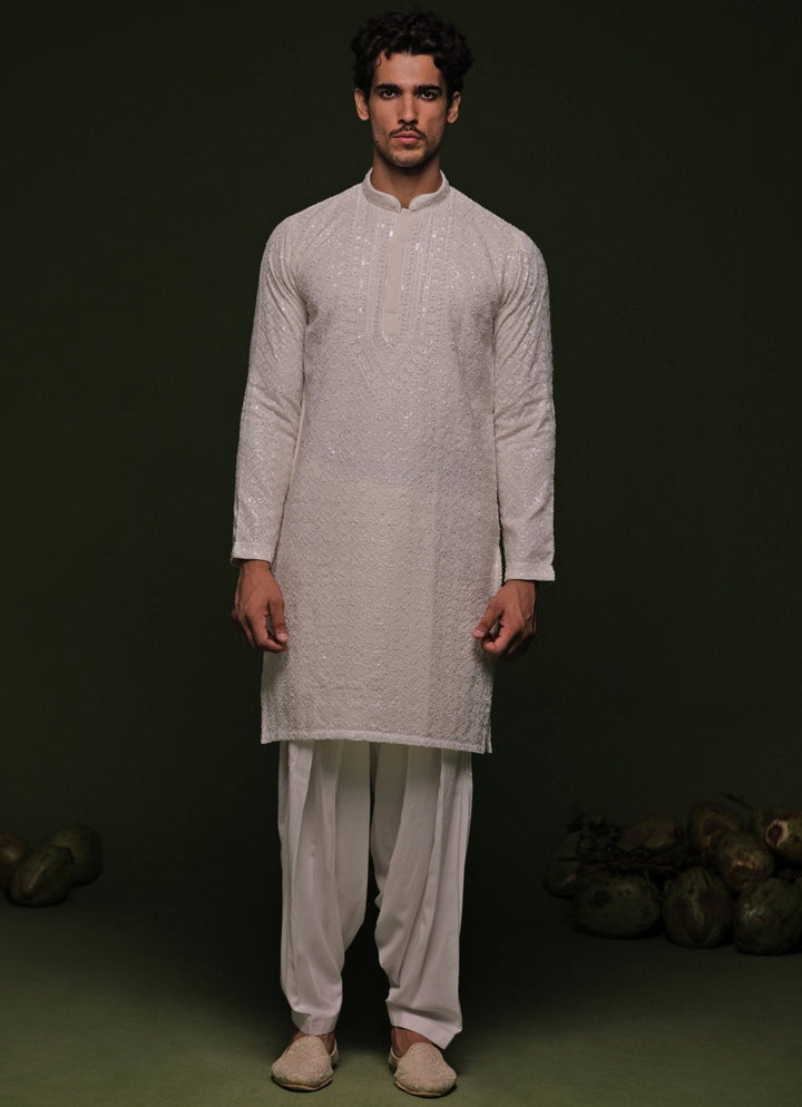 White Geometric Kurta Patiala Pant Set With Dupatta Kalpraag - Fabilicious Fashion