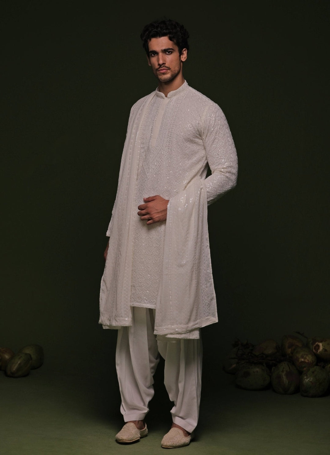 White Geometric Kurta Patiala Pant Set With Dupatta Kalpraag - Fabilicious Fashion