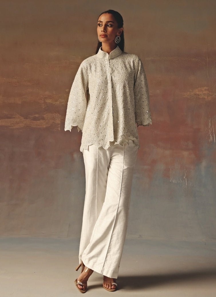 Twenty Nine White Georgette Scallop Jacket PantsFabilicious Fashion