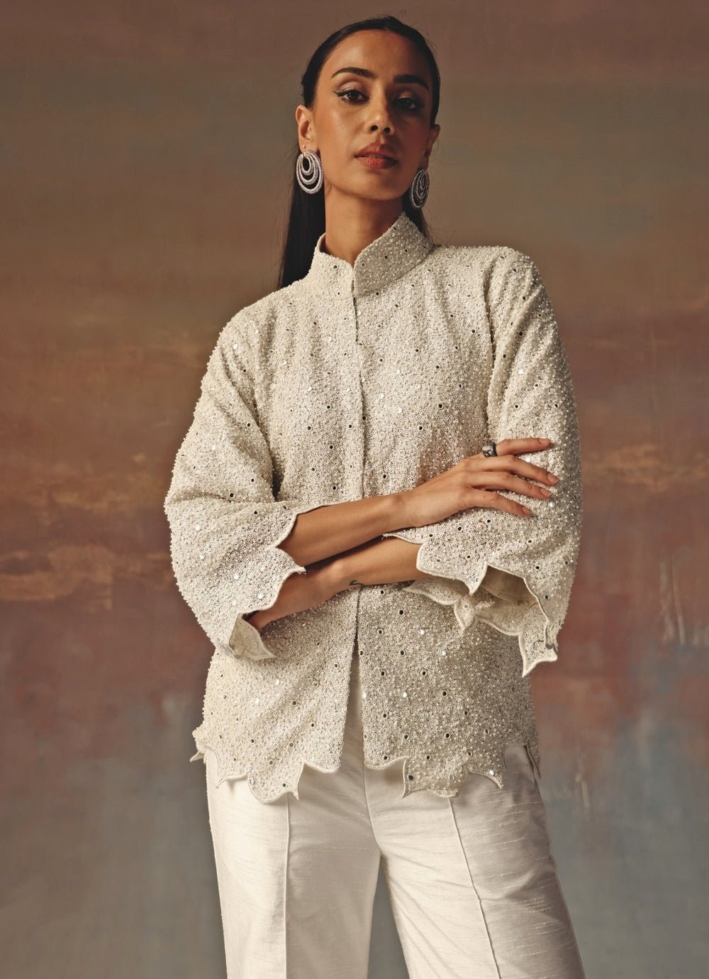 Twenty Nine White Georgette Scallop Jacket PantsFabilicious Fashion