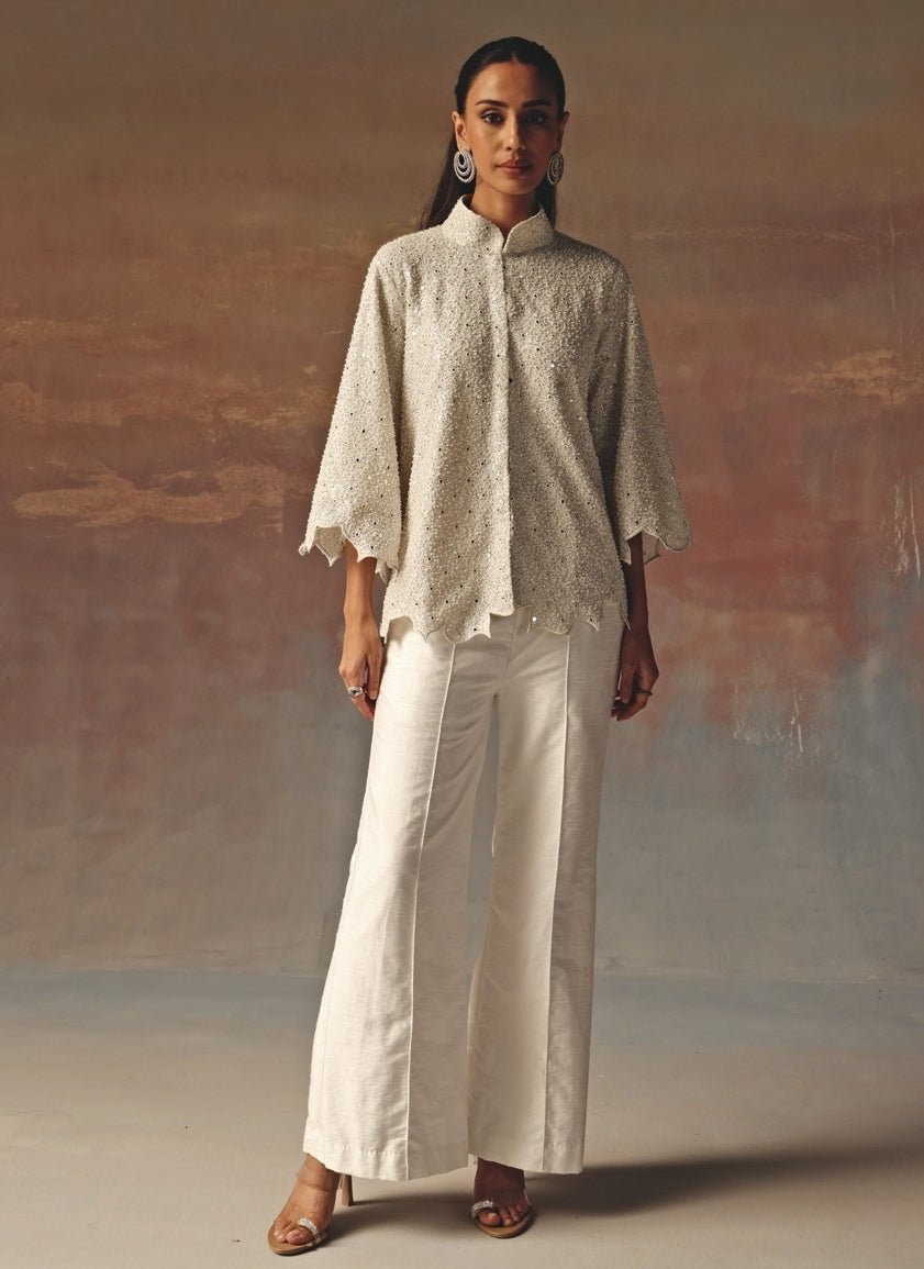 Twenty Nine White Georgette Scallop Jacket PantsFabilicious Fashion
