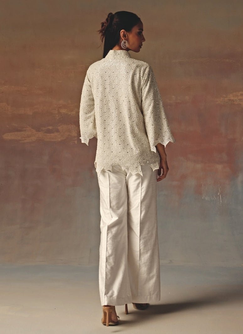 Twenty Nine White Georgette Scallop Jacket PantsFabilicious Fashion
