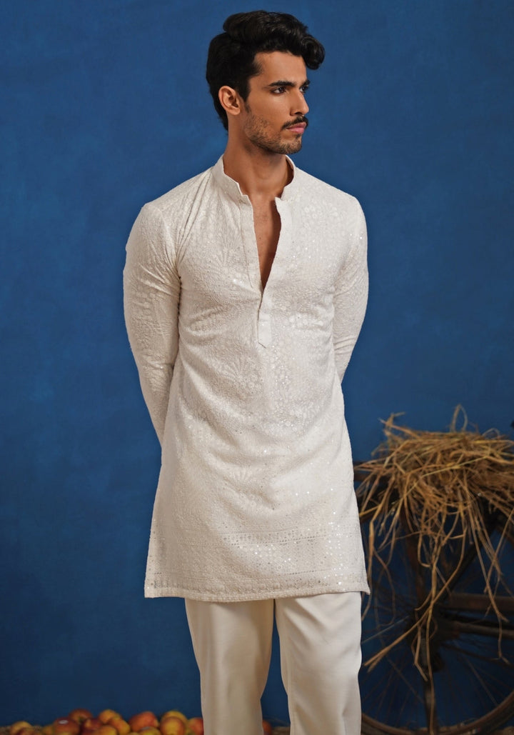 White Georgette Short Kurta Set Kalpraag - Fabilicious Fashion