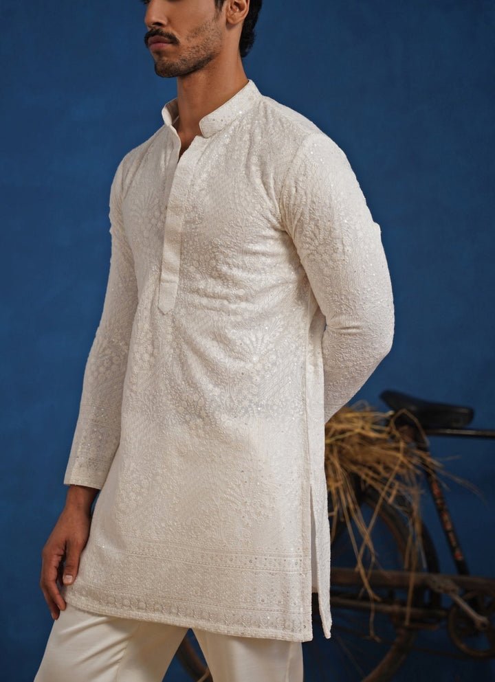 White Georgette Short Kurta Set Kalpraag - Fabilicious Fashion