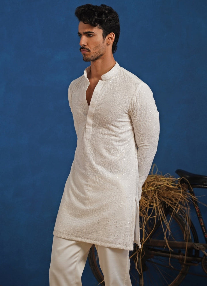 White Georgette Short Kurta Set Kalpraag - Fabilicious Fashion