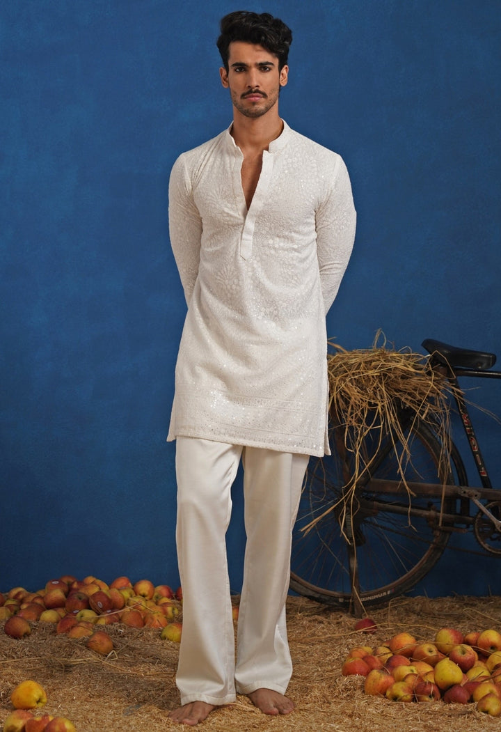 White Georgette Short Kurta Set Kalpraag - Fabilicious Fashion