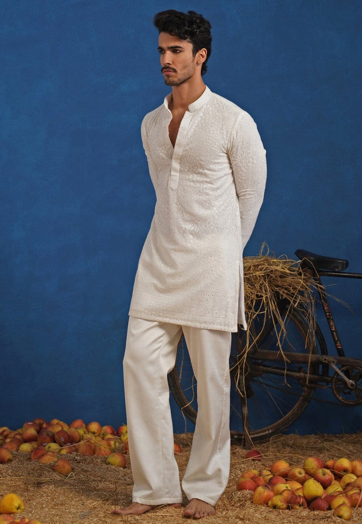 White Georgette Short Kurta Set Kalpraag - Fabilicious Fashion