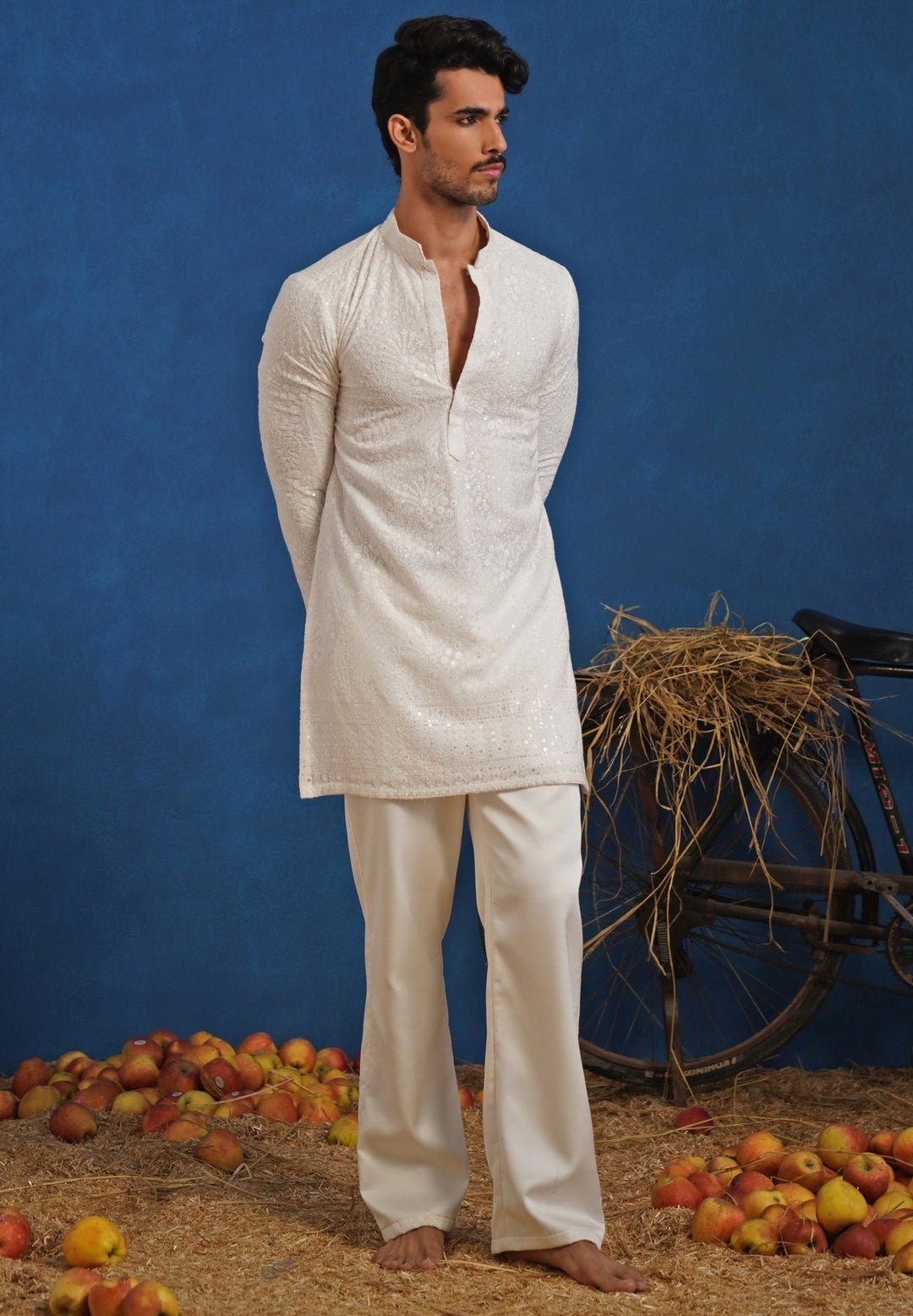 White Georgette Short Kurta Set Kalpraag - Fabilicious Fashion