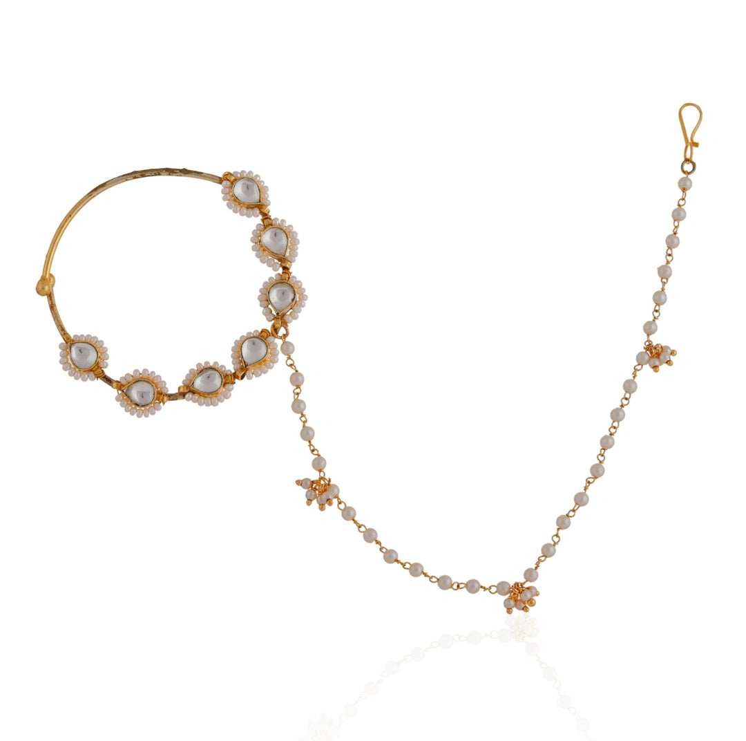 White Gold Plated Pearl Nath Riana by Shikha Jindal - Fabilicious Fashion
