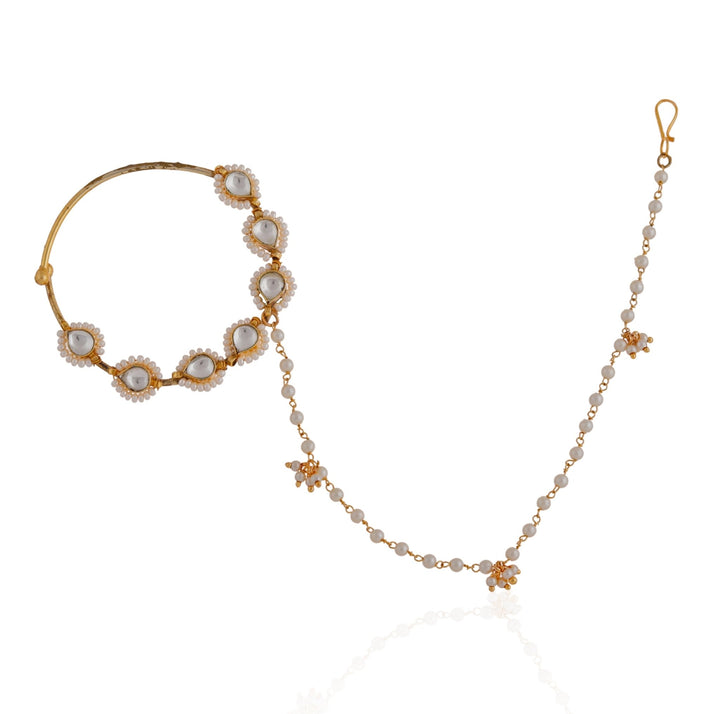 White Gold Plated Pearl Nath Riana by Shikha Jindal - Fabilicious Fashion