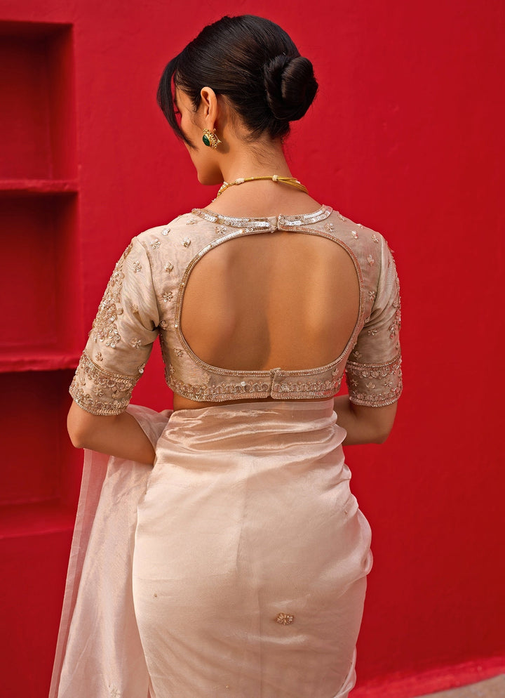 White Golden Embroidered Tissue Saree Zoon Tribe - Fabilicious Fashion