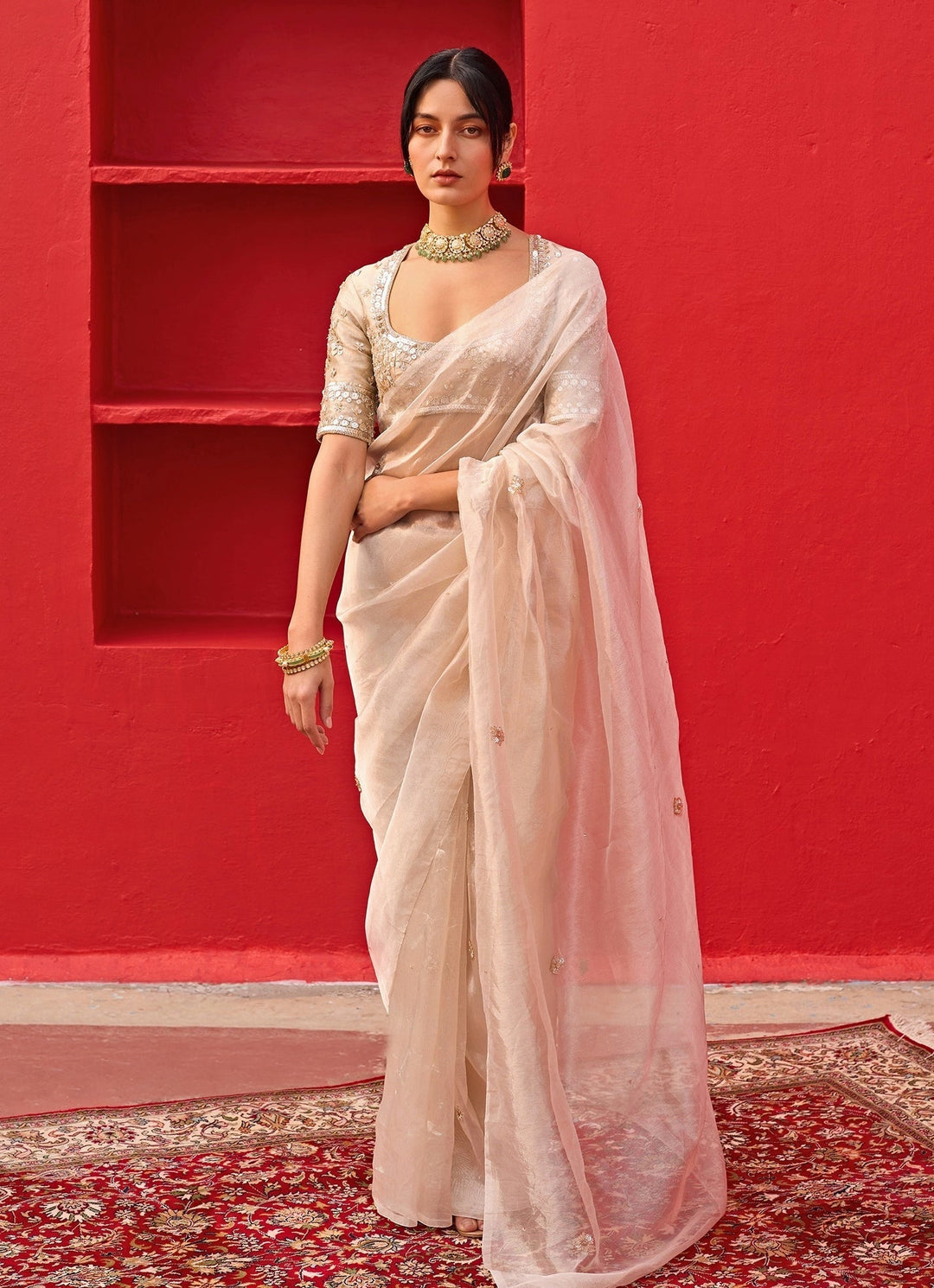 White Golden Embroidered Tissue Saree Zoon Tribe - Fabilicious Fashion