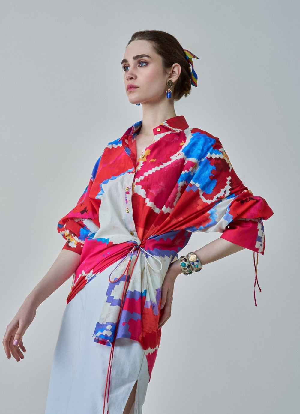 White Ikat Print Skirt Set Saaksha & Kinni - Fabilicious Fashion