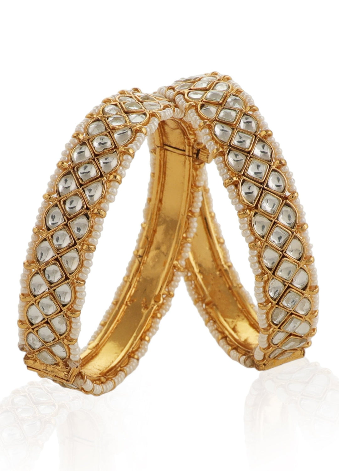 White Jadtar Bangle Set With Pearl Work Riana by Shikha Jindal - Fabilicious Fashion